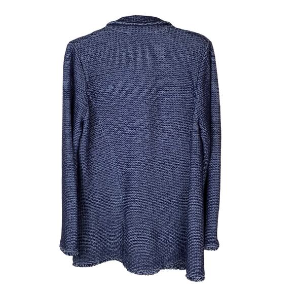 Chico's Blue Tweed Blazer Jacket Fringe Double Breasted Oversized Size 2 (L 12) - Picture 2 of 8